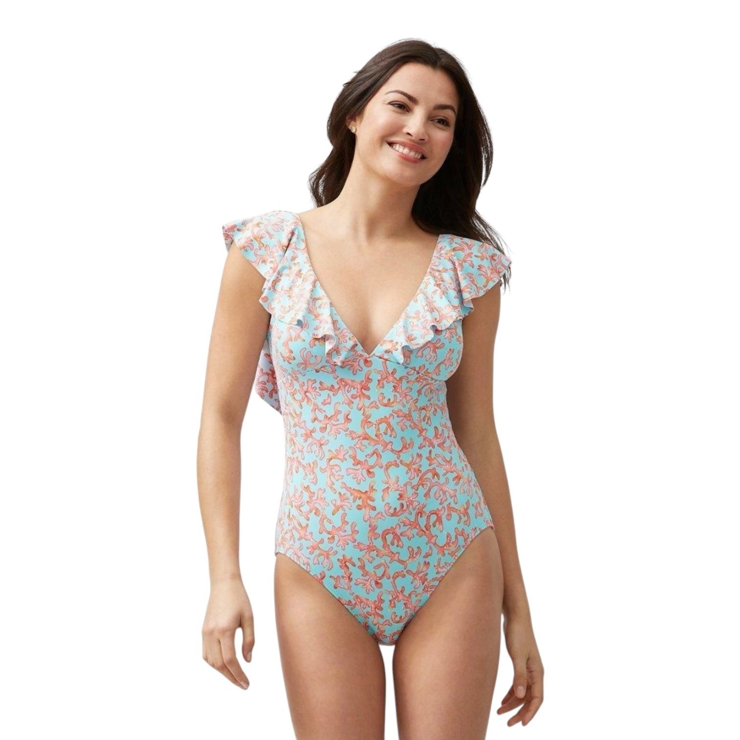 Tommy Bahama Coral Reef One Piece Swimsuit Size 10 Ruffle Strap